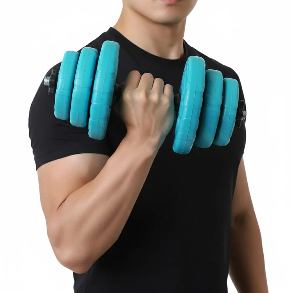 دمبل گرد رادیس فیت مدل DVP-7Mix One Handle وزن 7 کیلوگرم بسته یک عددی — در دست ورزشکار